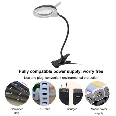Clip On Magnifying Glass With Light Iron And PP Adjustable LED Magnifying - Image 1 of 4