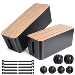 Cable Management Box, 2 Pack Large & Medium Bamboo Style Cable Organizer Box ... - Picture 1 of 7