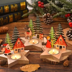 Wooden Christmas Candle Holder Peaceful Night Decor Festive Holders Santa - Imagen 1 de 11