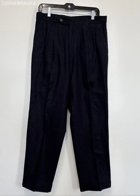 De colección Polo Ralph Lauren 100% Lino Pantalones Hombres 32x30 Plisado Puños Vestido Preppy Foto 1 de 4