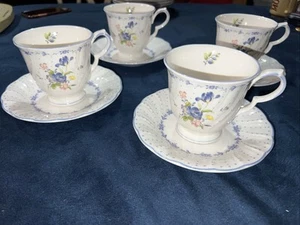 Nikko VTG Blossomtime Blue Peony Set Of 4 Cups And Saucers Plates Cups - Picture 1 of 23