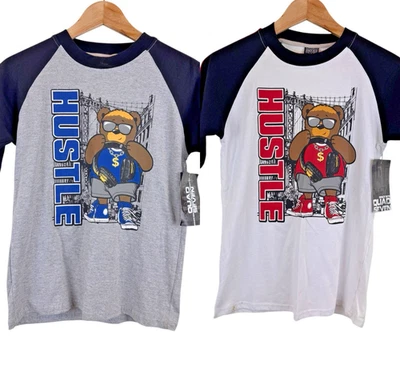 Quad Seven Boys 12/14 HUSTLE Bear T-shirt Lot of 2 - Image 1 of 4