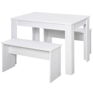3-Piece Dining Set Table with 2 Benches White Space Saving Compact Kitchen Set - Picture 1 of 9