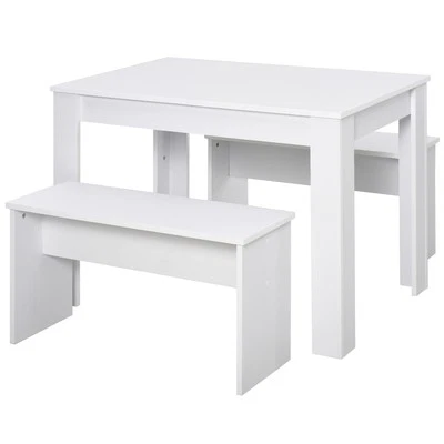 3-Piece Dining Set Table with 2 Benches White Space Saving Compact Kitchen Set - Image 1 of 4