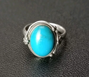 Ancienne Bague Pierre De Turquoise Monté Sur Argent Massif Taille : 54. - Picture 1 of 13