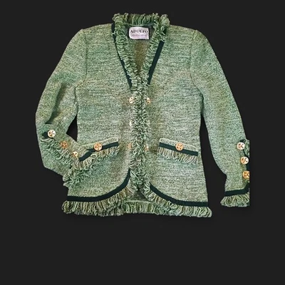 De colección Adolfo At Saks Fifth Avenue Flecos Tweed Jack Con Borde Negro Botones Dorados  Foto 1 de 4