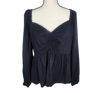 Neu mit Etikett Old Navy Schößchen-Top XL schwarz Langarm gesmokte Bluse Sweatheart-Ausschnitt - Bild 1 von 18