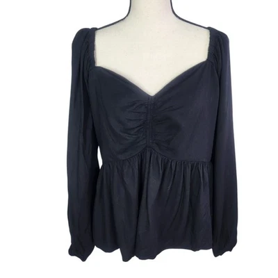NWT Old Navy Peplum Top XL Black Long Sleeve Smocked Blouse Sweatheart Neckline - Image 1 of 4