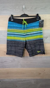 Nike Bade Board Shorts Herren Größe 32 W grün blau gestreift Strand Pool Sommer Surfen - Bild 1 von 19