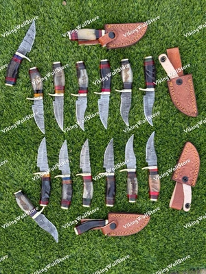 LOT OF 20 6" INCH HANDMADE DAMASCUS STEEL SKINNER KNIFE HUNT RAMS HORN W/SHEATH - Image 1 of 4