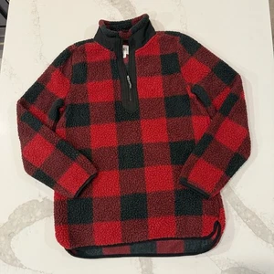 BKE Buffalo Plaid Check Half Zip Pullover Sherpa Sweater Damen Small rot/schwarz - Bild 1 von 6