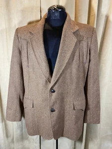 Mens Vtg 70s Pioneer Wear Western Blazer Size 46L Brown 2 Button Poly/Wool Arrow - Picture 1 of 9