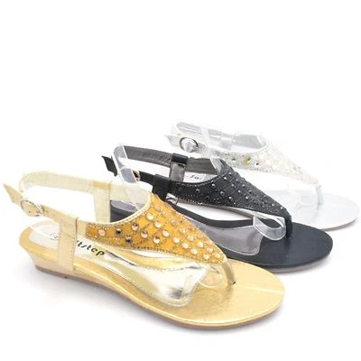 NEW LADIES WOMENS WEDGE HEEL DIAMANTE TOEPOST SPARKLY PARTY SANDALS SIZE S102
