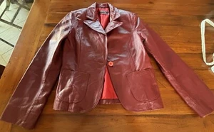 womens Fab dark Red LEATHER JACKET. Sz Euro 42. Sadly No longer Fits - Picture 1 of 12