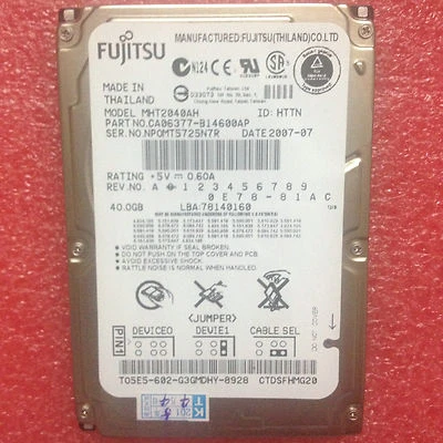 Fujitsu 40 GB  5400 RPM 8M 2.5" IDE PATA MHT2040AH HDD For Laptop Hard Drive - Image 1 of 2