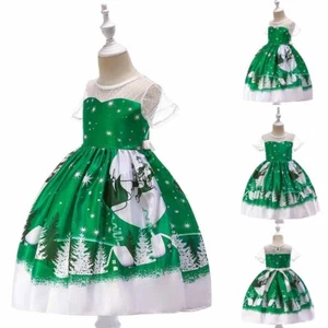Kids Girls Christmas Santa Dresses Pageant Ball Gown Princess Xmas Tree Dress - Picture 1 of 10
