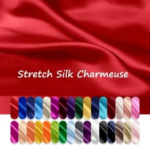 By Yard Quality Stretch Silk Fabric Charmeuse Glossy Soft Sleep Gown Material - Picture 1 of 20