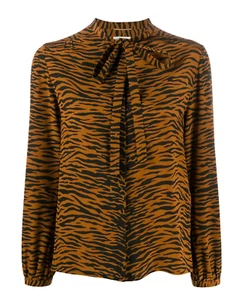 NWT Saint Laurent Animal print blouse Zebra pattern bow shirt 100% silk 1400 $ - Picture 1 of 17