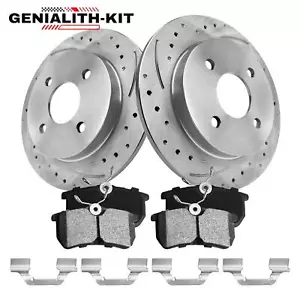 Rear Drilled Brake Rotors & Ceramic Brake Pads for Ford Focus 2001-2007 Fiesta - Picture 1 of 12
