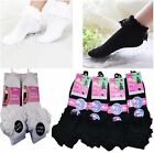 3 Pairs Girls Cotton School Socks for Kids, Frilly Lace Ankle Liner All Size