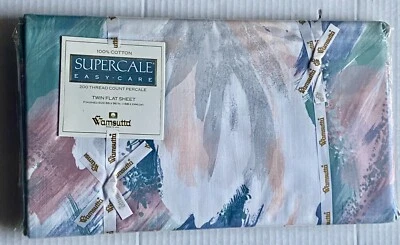 Juego de sábanas planas dobles Wamsutta "gasa" de colección años 90 HECHO EN EE. UU. 200 TC Foto 1 de 4