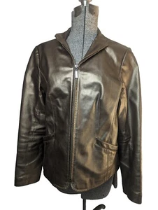Bernardo Vintage Gold Jacket Biker Bomber Genuine Leather Size M - Picture 1 of 18