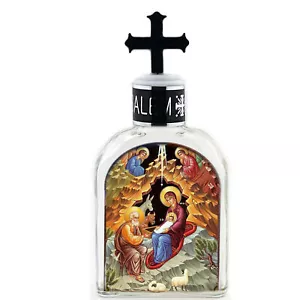 Nativity Icon Glass Holy Water Bottle 5" On the Cap of the Bottle Says Jerusalem - Picture 1 of 2