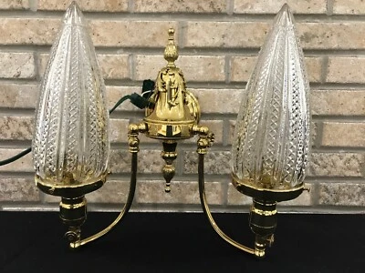 Luces de gas eléctricas victorianas aplique de pared bala cortinas de cristal latón pulido Foto 1 de 4