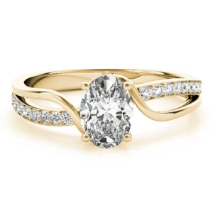 Forever One Oval Moissanite Intertwined Diamond Engagement Ring 14k Yellow Gold - Picture 1 of 4