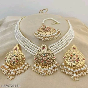Indian Bollywood Gold Plated Kundan Choker Bridal Necklace Earrings Jewelry Set - Picture 1 of 6