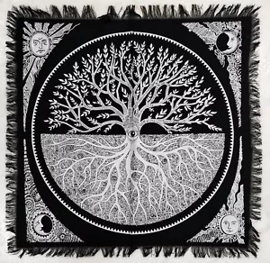 Tovaglioli Tarocchi Stregoneria Carta Altare Quadrati 18" Argento Osservazione Albero - Foto 1 di 6