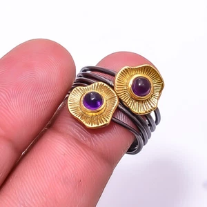 Anello in argento sterling 925 placcato nero e oro Mashamba ametista viola - s.7 Su15 - Foto 1 di 2