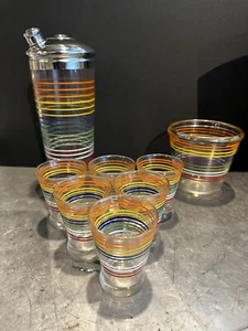 Mid Century Vintage Cocktail Set | 1940er Jahre Hasel-Atlas MCM | handbemalt gestreift - Bild 1 von 10