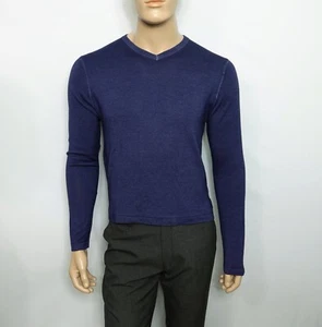 NEW Patrick Assaraf V-Neck Sweater in Blue Size Large Runs Small 100% Wool - Picture 1 of 9