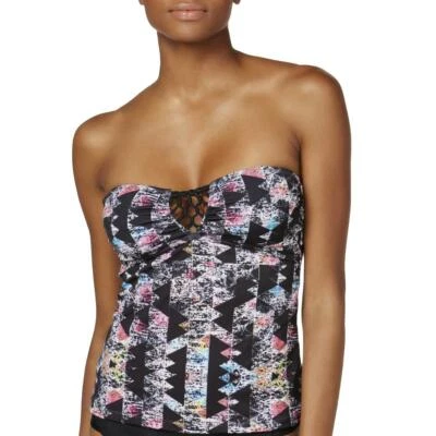 Camiseta Tankini Hula Honey NEGRO MULTI Estampado Ladrillo Bandeau, US XSmall Foto 1 de 2