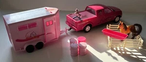 Star Horse Pink Pickup Truck & Trailer “New Ray” Farm Ranch Toy Vehicle Cowgirl - Picture 1 of 14