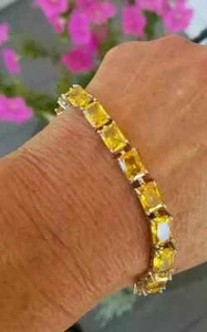 14K Yellow gold plated 6.00 Ct Emerald Cut Lab Created Citrine Tennis Bracelet - Picture 1 of 3