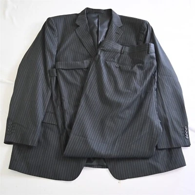 Giorgio Fiorelli 56L 50x30 Gray Striped Super Fine Mens Jacket Pants Suit - Image 1 of 4