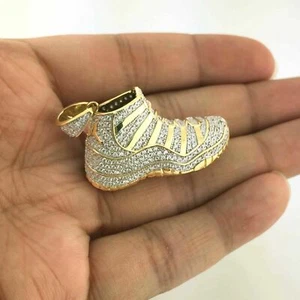 14k Yellow Gold Plated Silver 1.20 ct Cubic Zirconia Mens 3D Sneaker Pendant - Picture 1 of 6