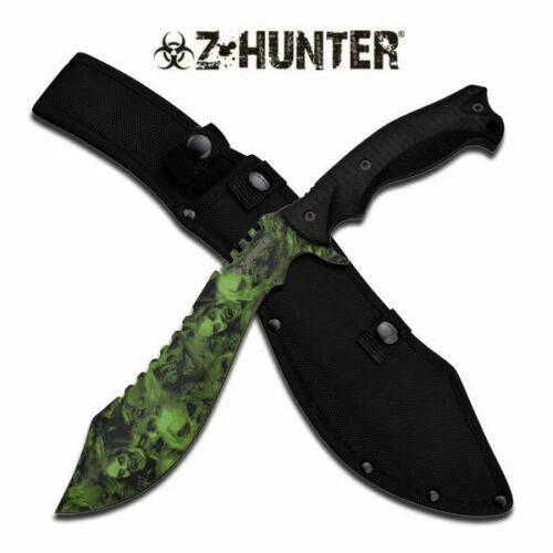Z HUNTER ZB-117GN GREEN ZOMBIE PRINT TACTICAL MACHETE 15" OVERALL WITH SHEATH - Image 1 of 1