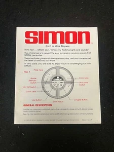 VINTAGE SIMON SPIELHANDBUCH - Bild 1 von 2