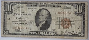 1929 $10 Ten Dollar Bill Federal Reserve Currency Kansas City - Picture 1 of 2