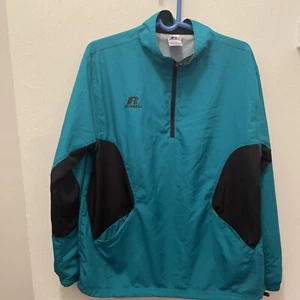 90's Cyan Pullover Russell Athletic Medium Windbreaker Jacket Quarter Zip - Picture 1 of 9