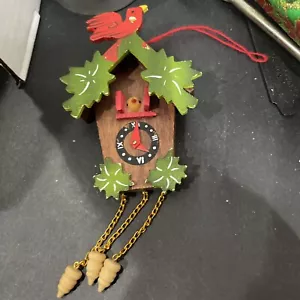 VINTAGE MIDWEST CUCKOO CLOCK WOODEN HANDPAINTED CHRISTMAS ORNAMENT! - Picture 1 of 3