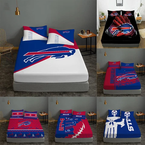Buffalo Bills 3Pcs Fitted Sheet Bedding Deep Pocket Mattress Cover Pillowcase Cover