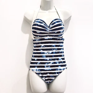 Seafolly One Piece Swimsuit Women’s Bathers Size 12 Blue Stripe Halter Swimwear - Picture 1 of 11