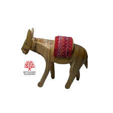 Donkey Olive Wood Bethlehem Hand Carved Statue  Red Saddle Holy Land Craft Gift