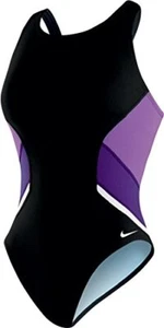 Nike Girls Poly Team Splice Fast Back Tank Swimsuit - Picture 1 of 14