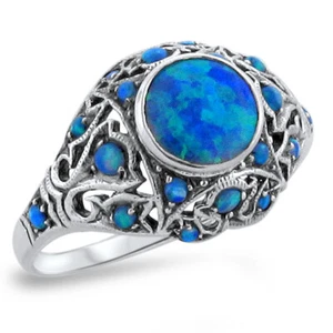 ANTIKER STIL 925 STERLINGSILBER LABORGEFERTIGTER BLAUER FEUEROPAL RING 250z - Bild 1 von 4