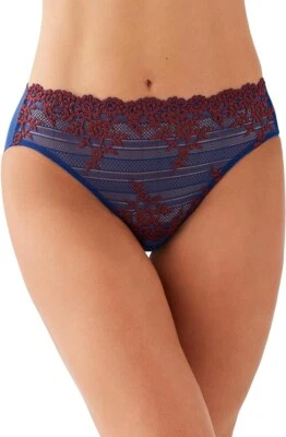 WACOAL 841191 ~ BLUE DEPTHS & CORDOVAN  Embrace Lace HI-CUT  Panties ~ SIZE XL - Image 1 of 3